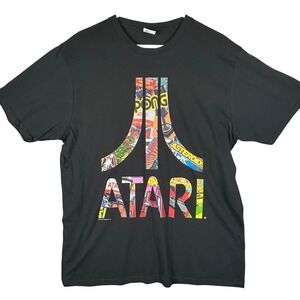 Atari Mens Graphic T-Shirt Black Retro Gaming Collage Logo Port &‎ Company Large